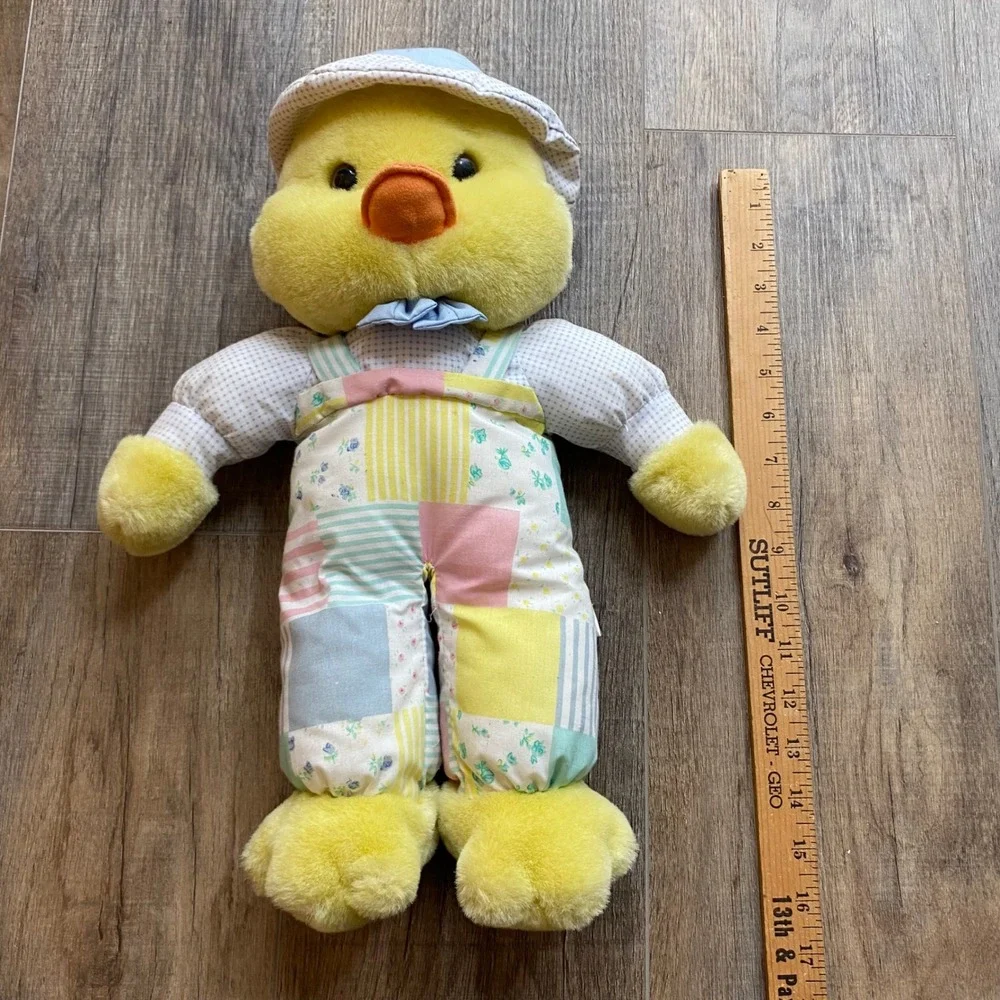 Vintage Well-Made Toy Corp Yellow Duckling Plush‎ Patchwork Overalls Hat Easter